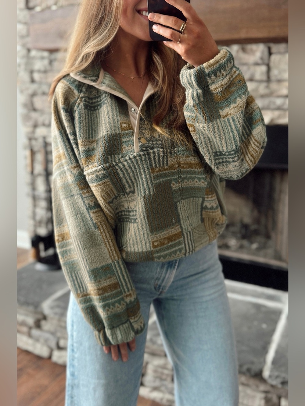 Western Print Fleece Long Sleeve Casual Fit Sweatshirt